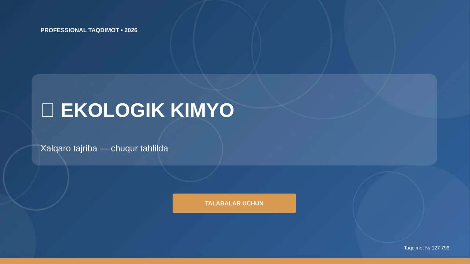Ekologik kimyo: xalqaro tajriba (chuqur tahlilda) [talabalar uchun]