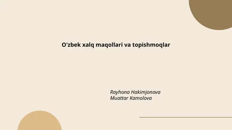 O'zbek xalq maqollari va topishmoqlar