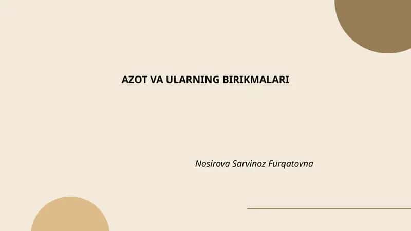 AZOT VA ULARNING BIRIKMALARI