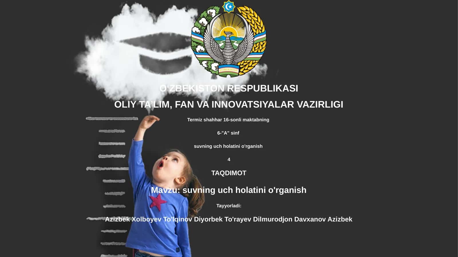 suvning uch holatini o'rganish