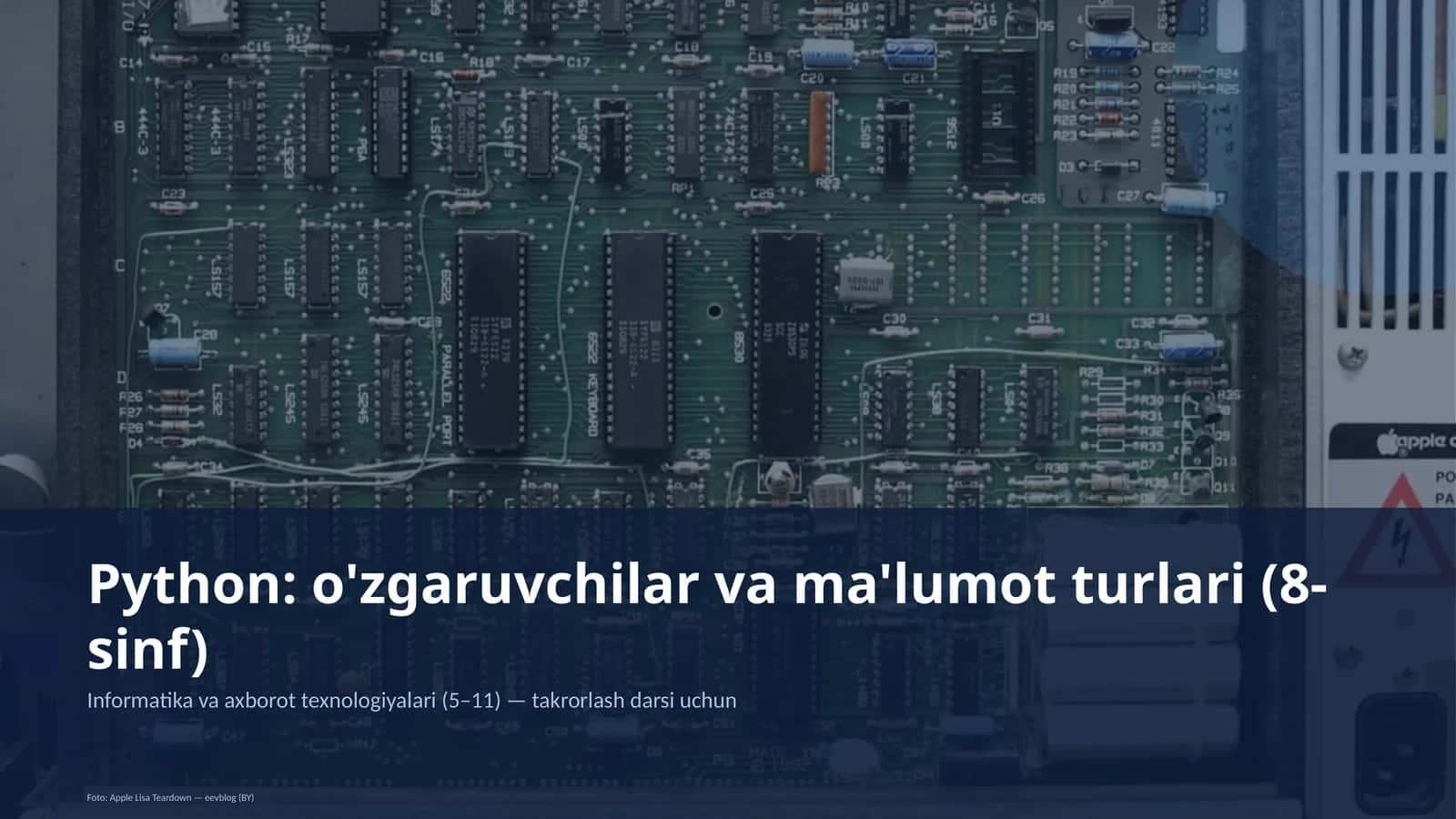 Python: o'zgaruvchilar va ma'lumot turlari (8-sinf)