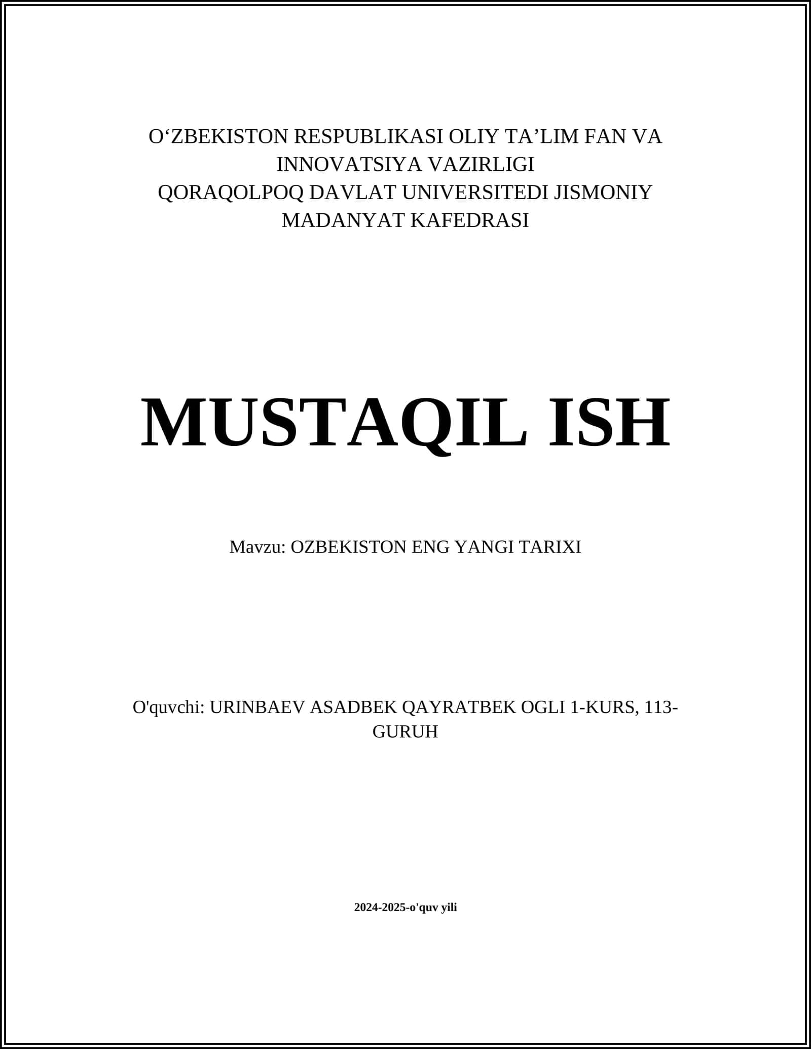 O‘zbekiston ENG YANGI TARIXI