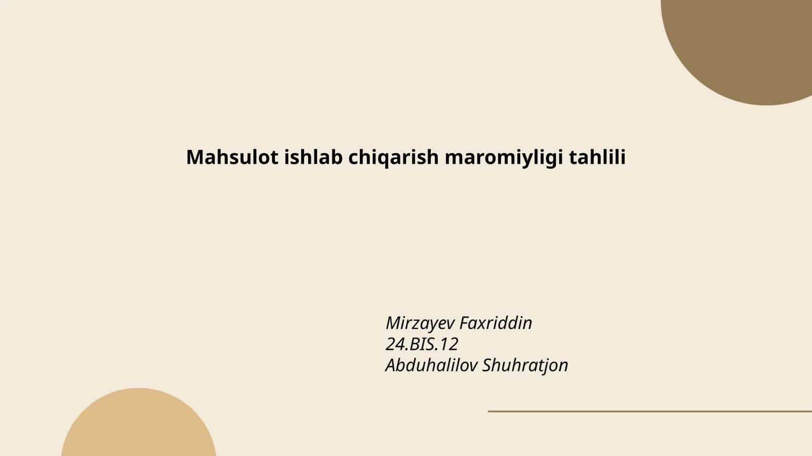 Mahsulot ishlab chiqarish maromiyligi tahlili