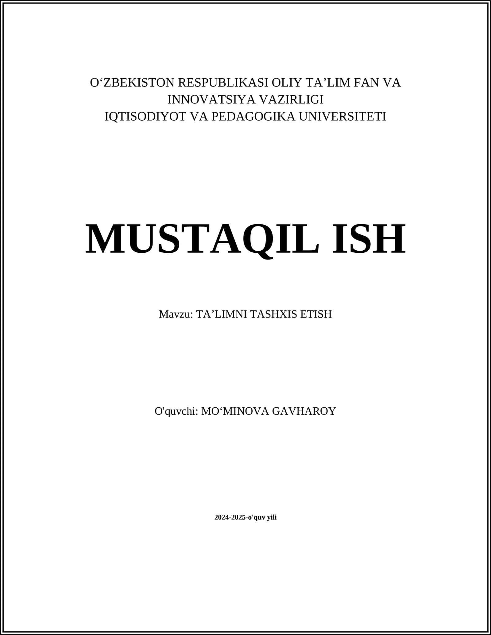 TAʼLIMNI TASHXIS ETISH