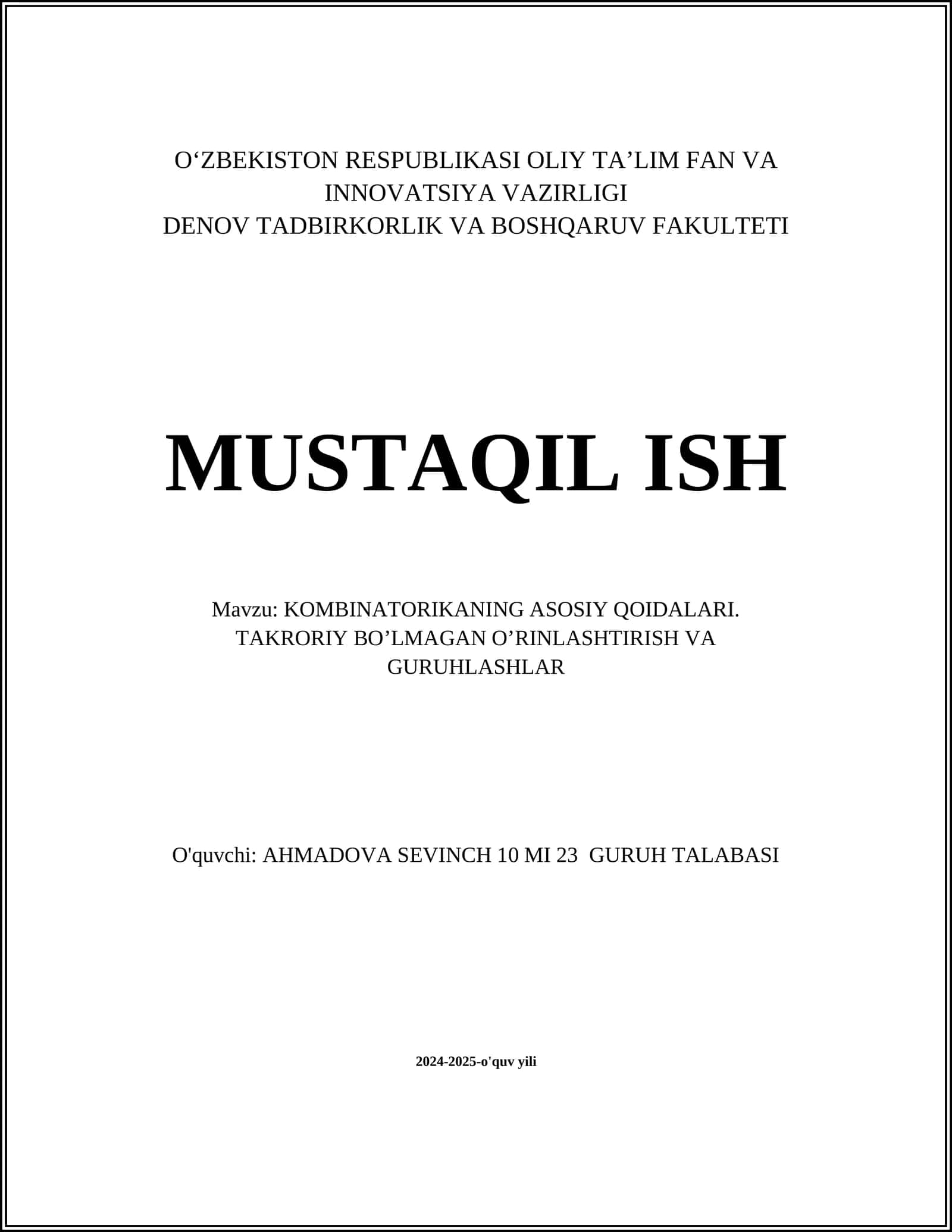 KOMBINATORIKANING ASOSIY QOIDALARI