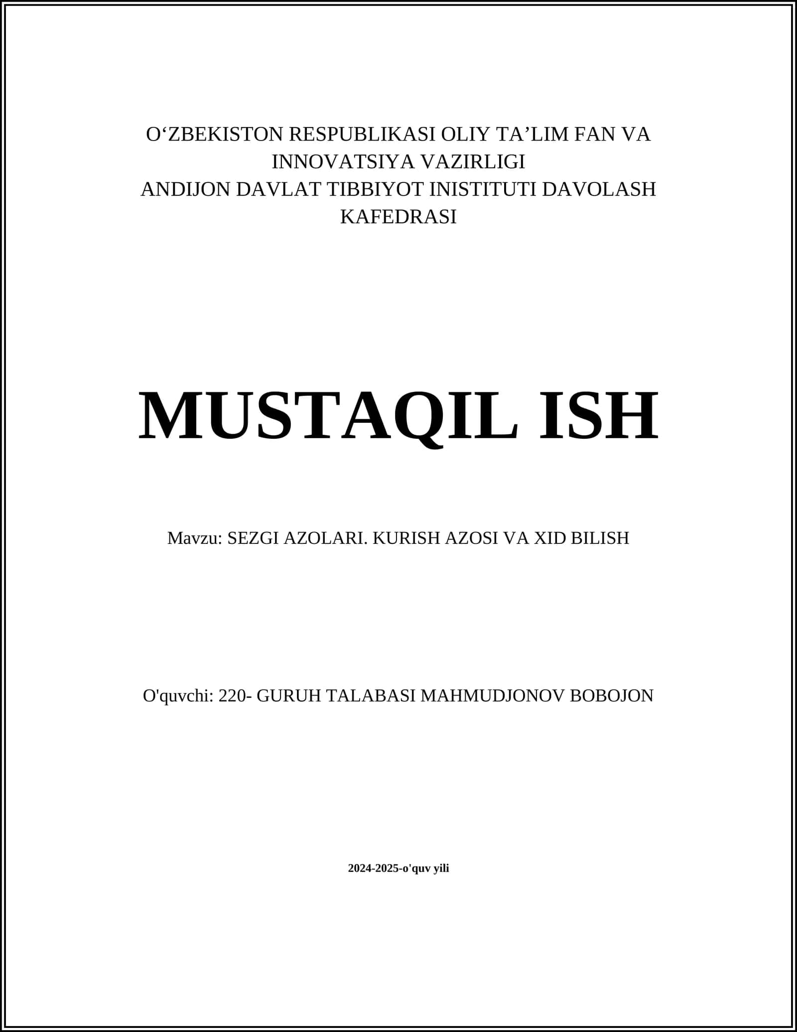 SEZGI AZOLARI. KURISH AZOSI VA XID BILISH