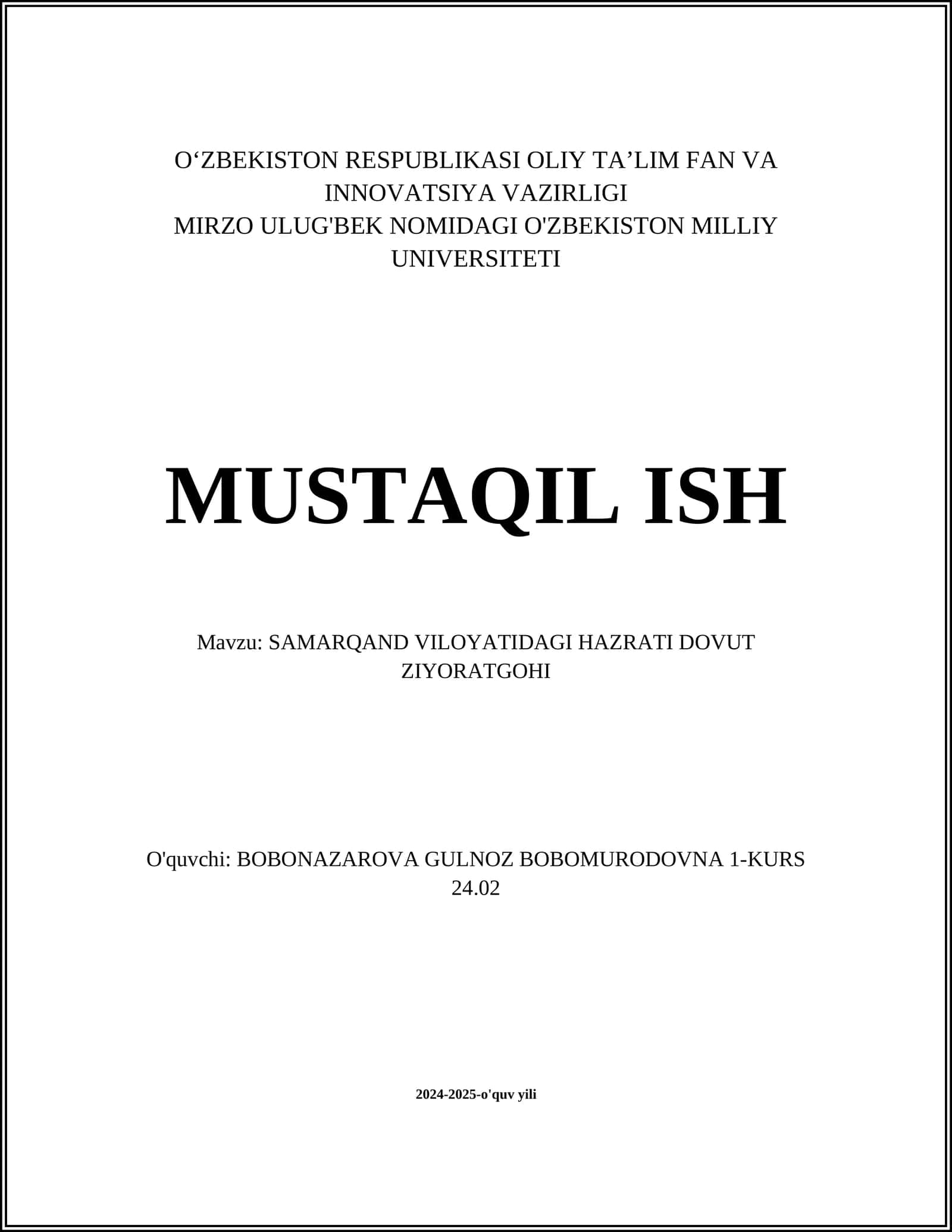 SAMARQAND VILOYATIDAGI HAZRATI DOVUT ZIYORATGOHI