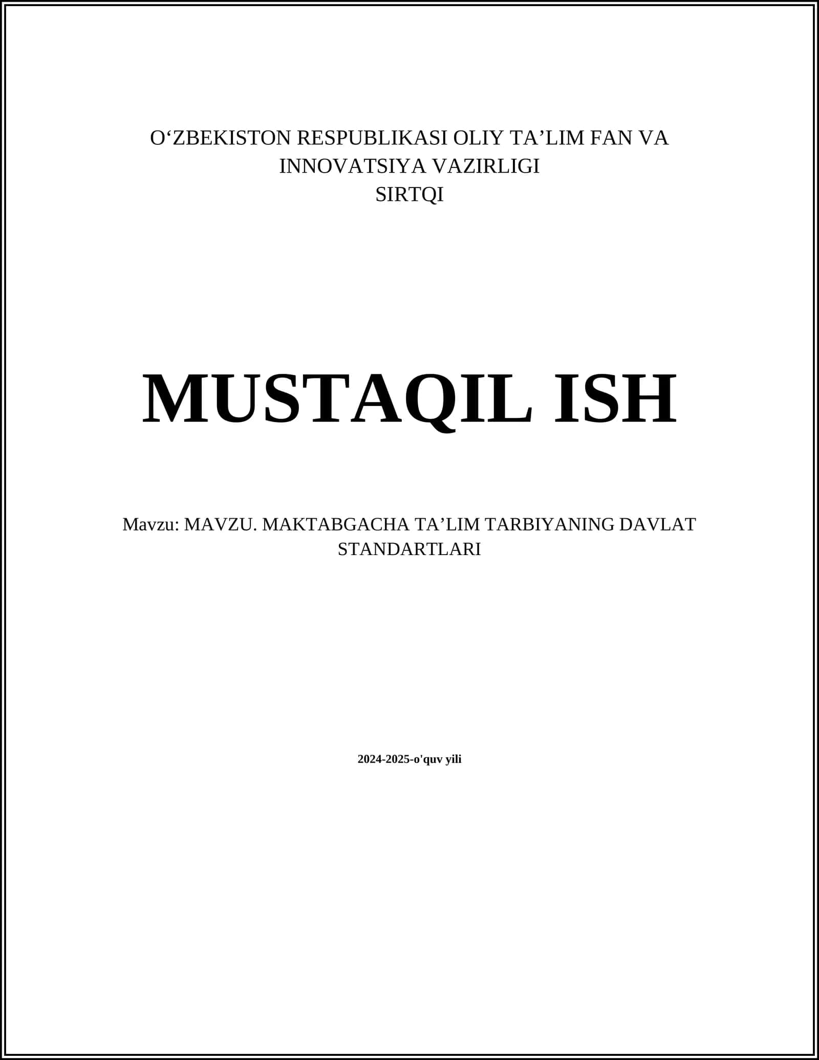 MAKTABGACHA TA’LIM TARBIYANING DAVLAT STANDARTLARI 2024-2025-o'quv yili