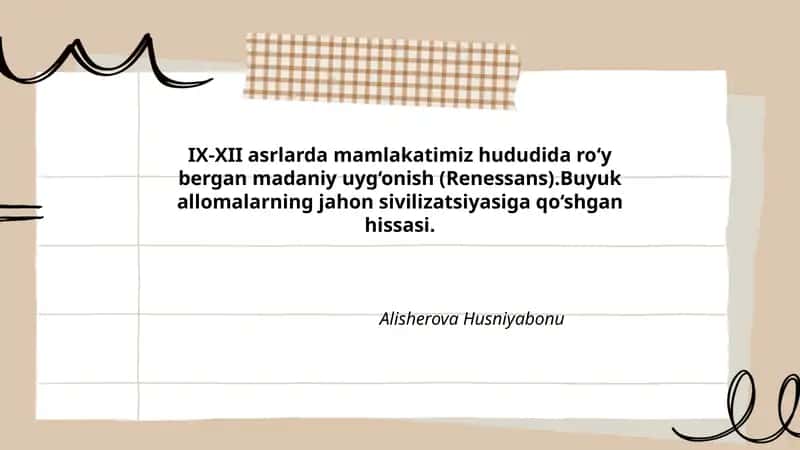 IX-XII asrlarda mamlakatimiz hududida ro‘y bergan madaniy uyg‘onish (Renessans)