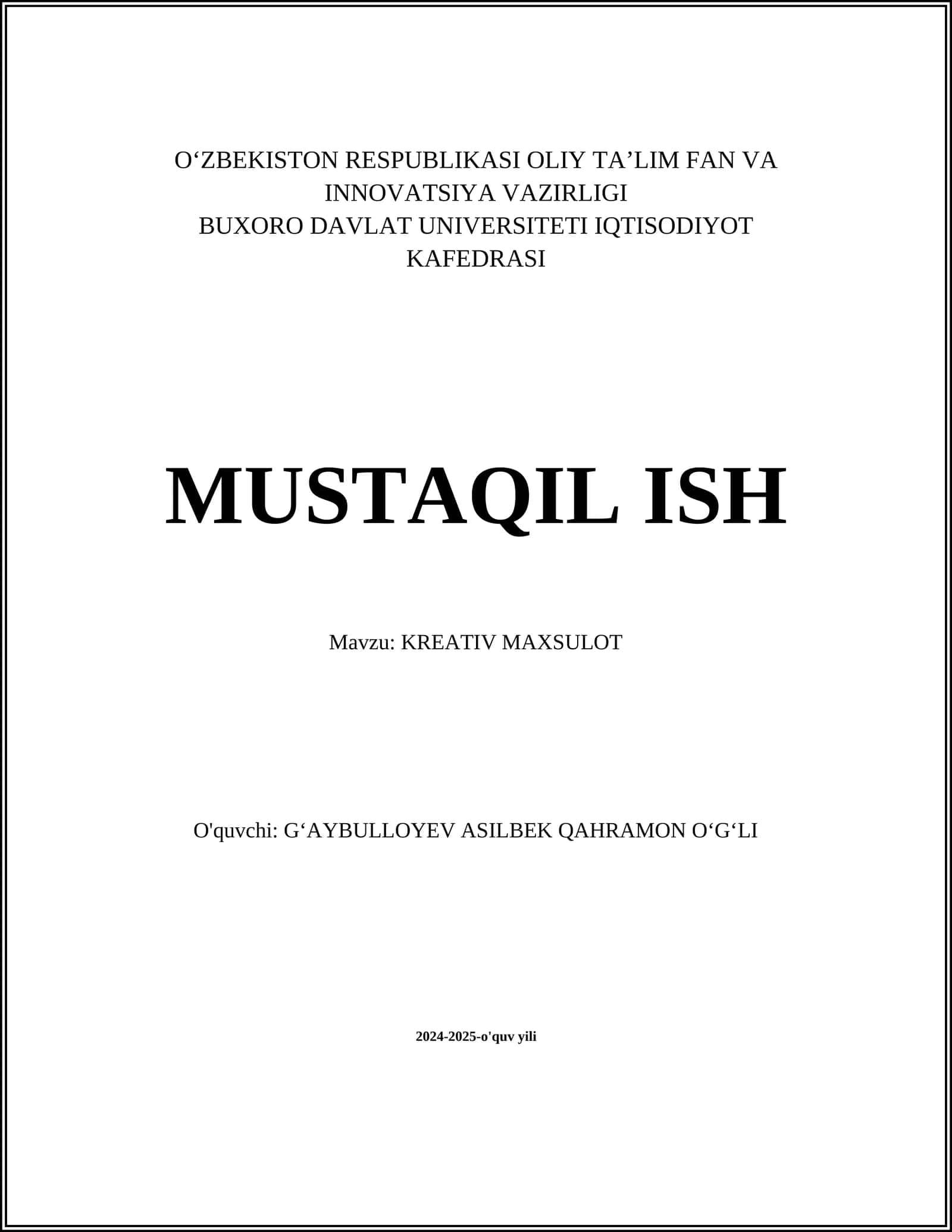 KREATIV MAXSULOT