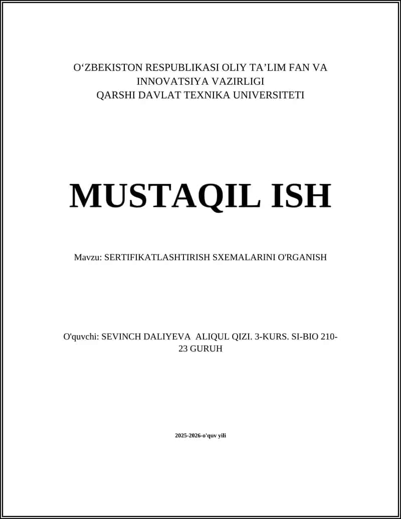 SERTIFIKATLASHTIRISH SXEMALARINI O'RGANISH