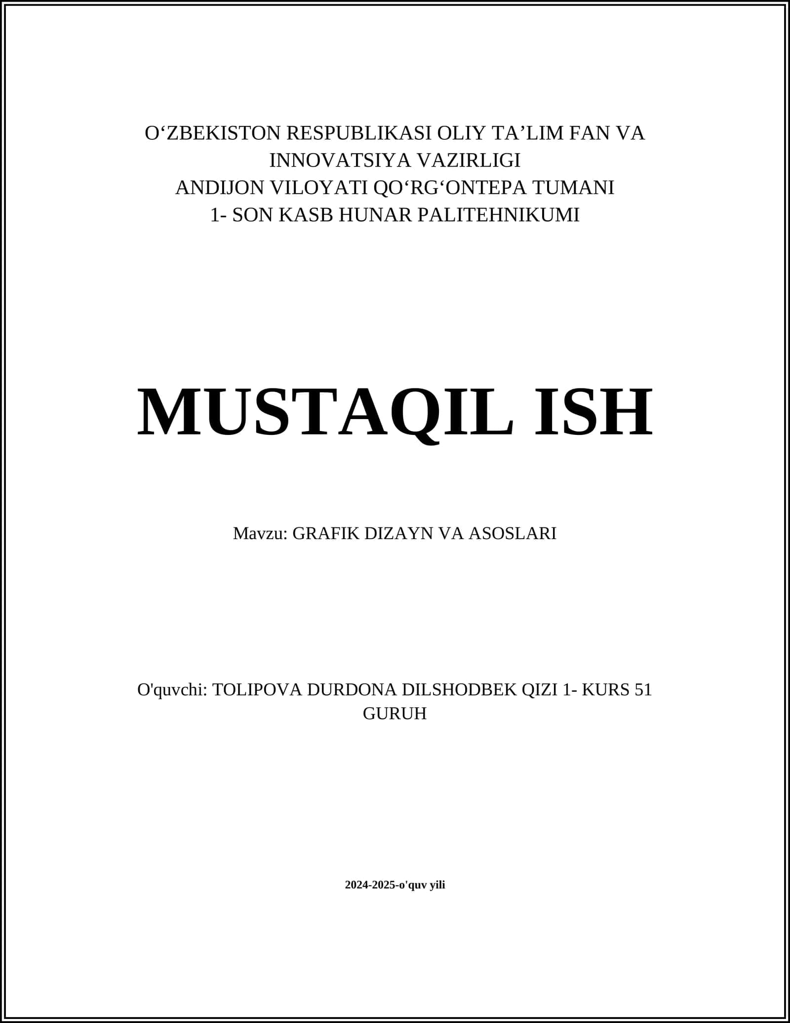 GRAFIK DIZAYN VA ASOSLARI