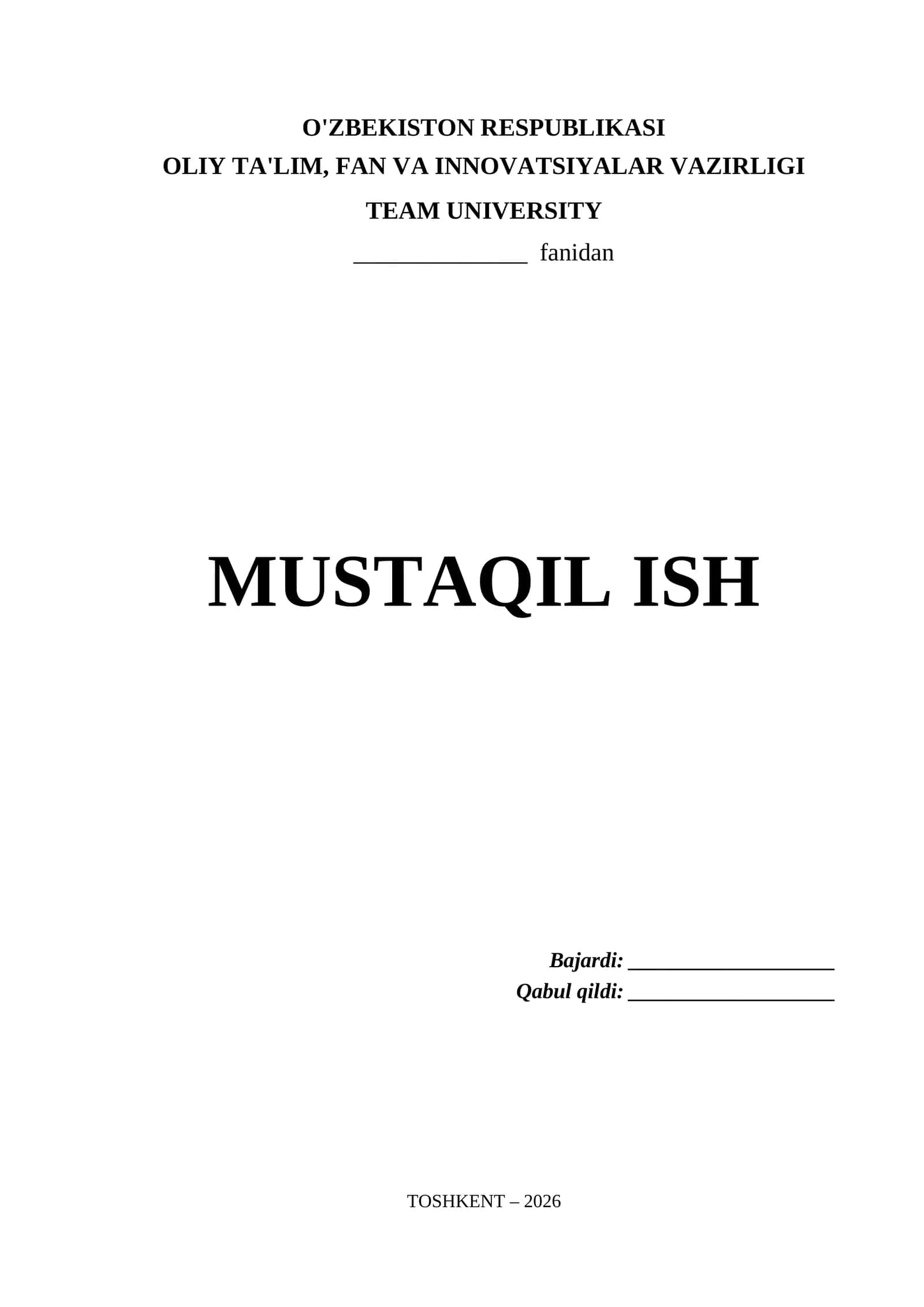 Team University Mustaqil Ish Titul Varaq (.docx)