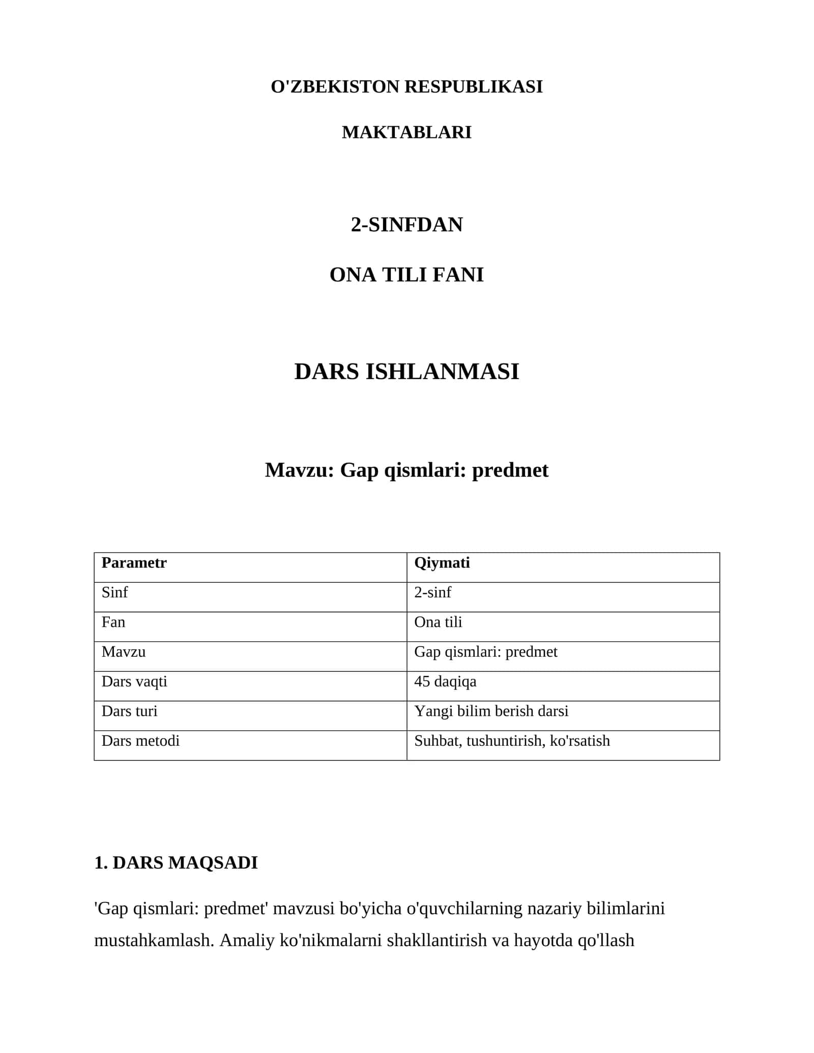Gap qismlari: predmet