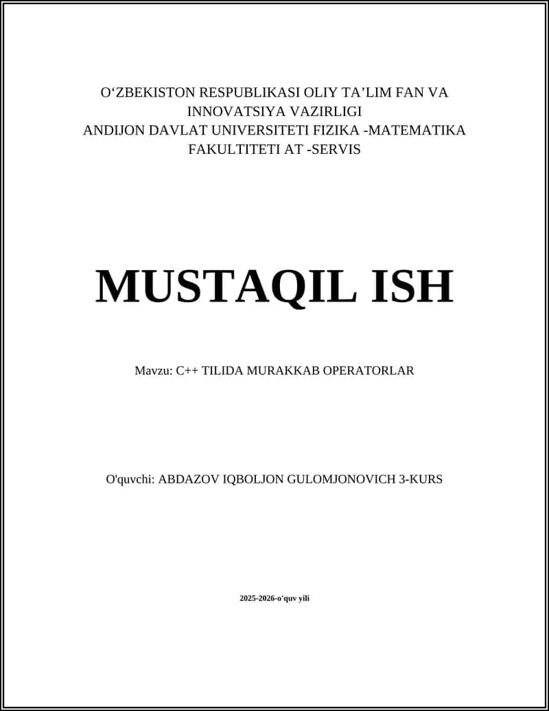 C++ TILIDA MURAKKAB OPERATORLAR