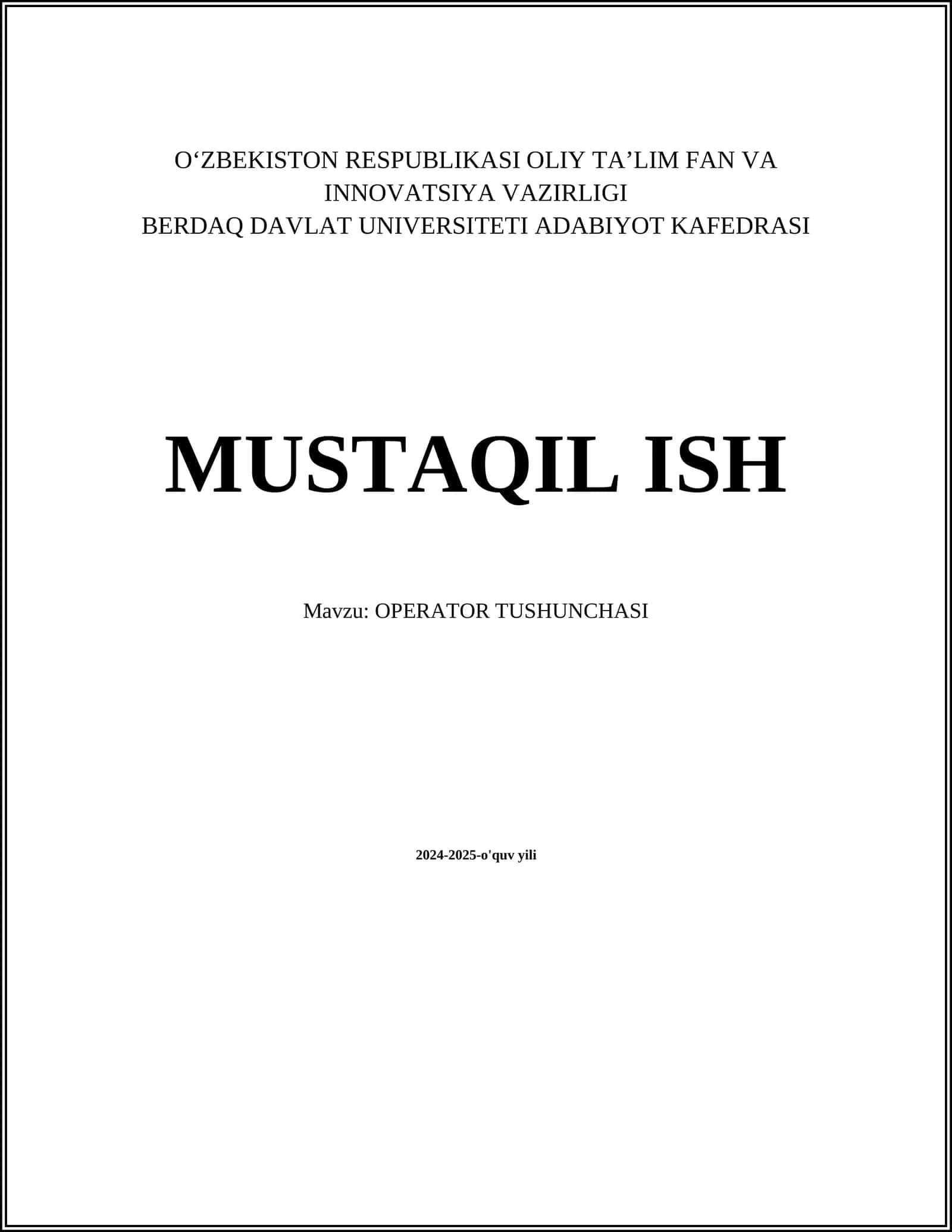 OPERATOR TUSHUNCHASI