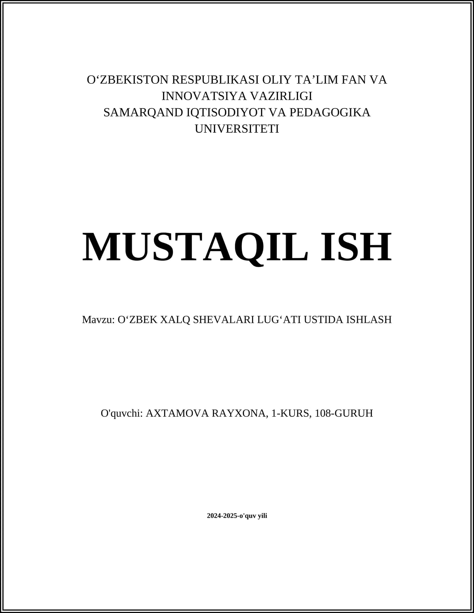 Oʻzbek Xalq Shevalari Lugʻati ustida ishlash