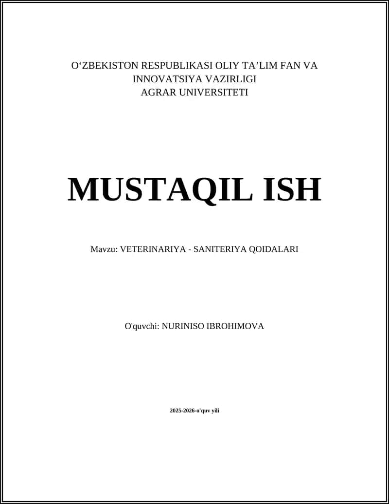 VETERINARIYA - SANITERIYA QOIDALARI
