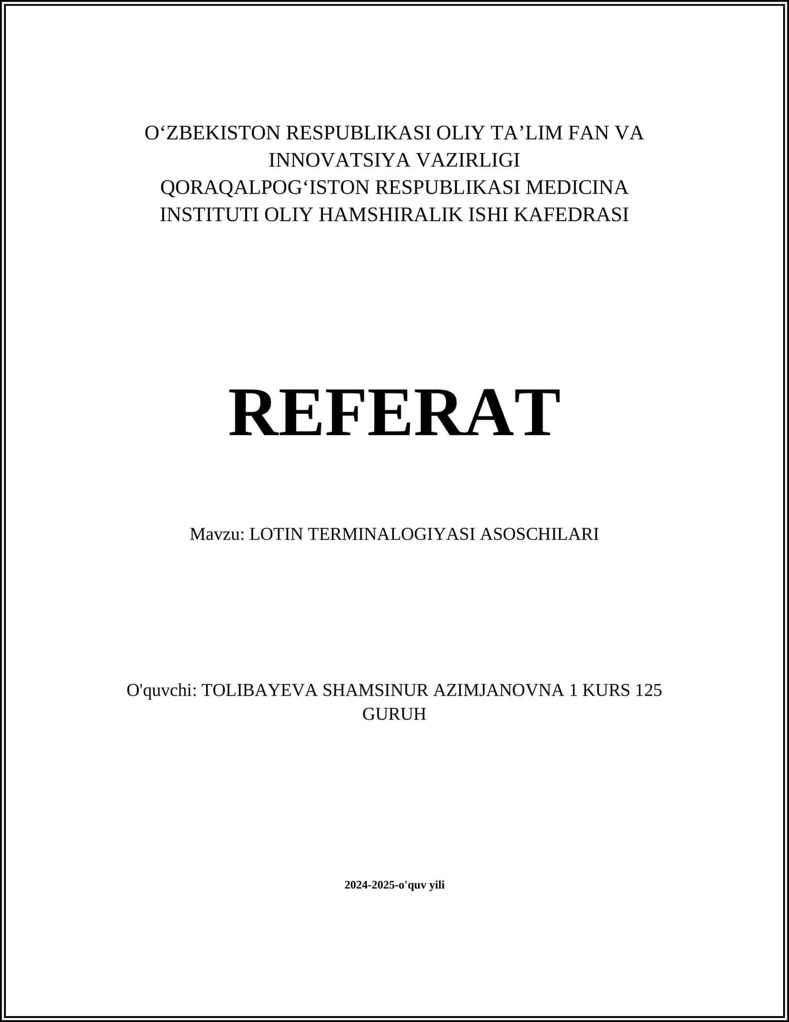 LOTIN TERMINALOGIYASI ASOSCHILARI