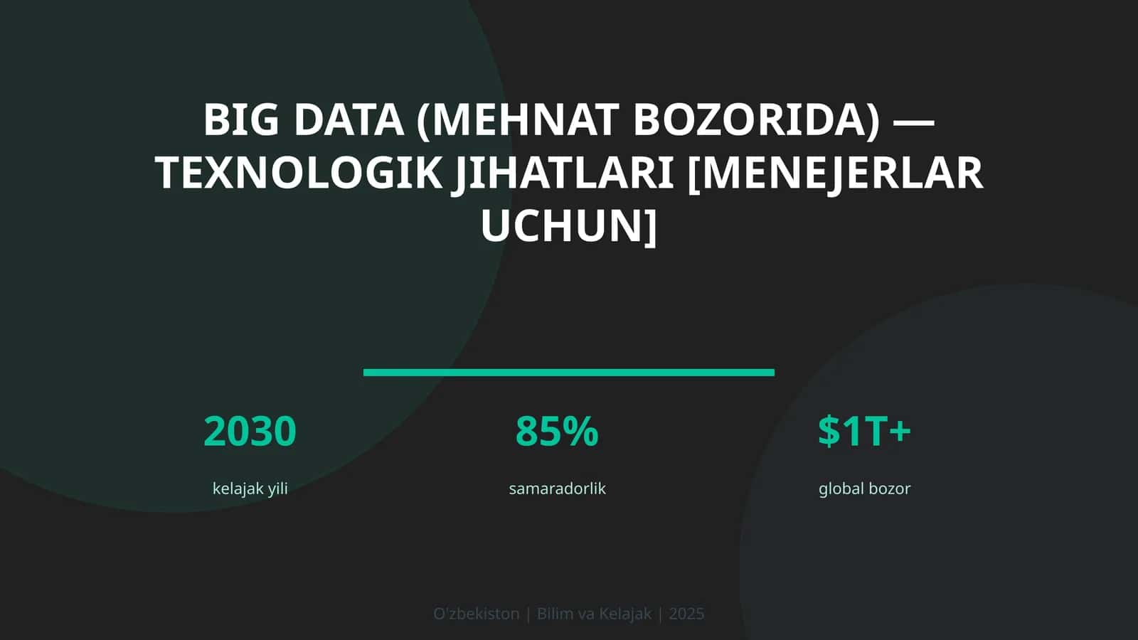 BIG DATA (MEHNAT BOZORIDA) — TEXNOLOGIK JIHATLARI [MENEJERLAR UCHUN]