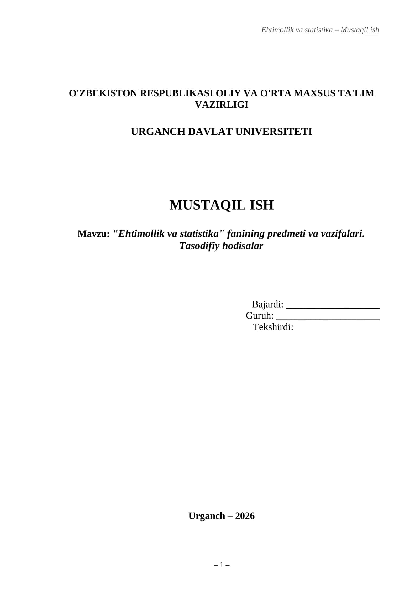 Ehtimollik va statistika