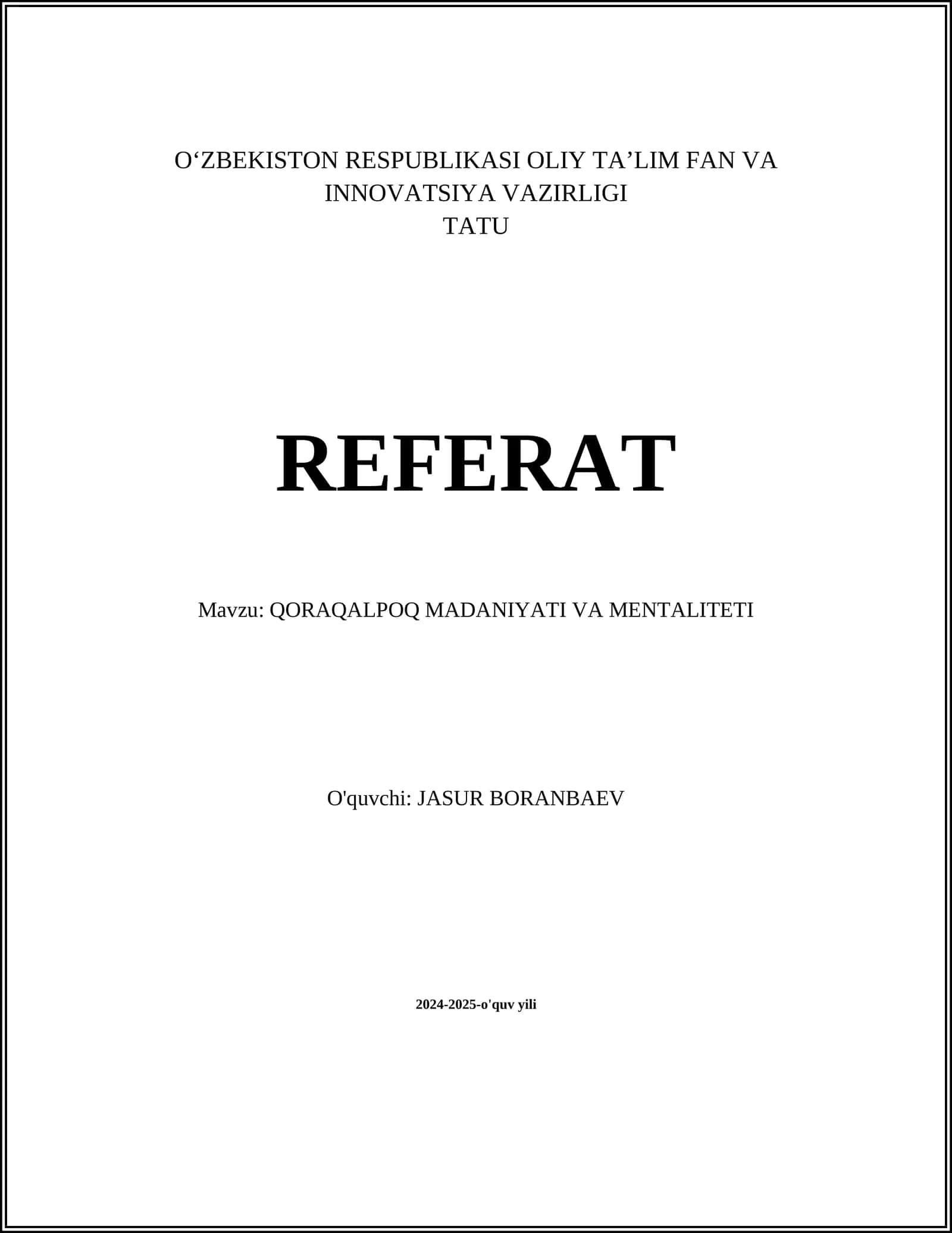 QORAQALPOQ MADANIYATI VA MENTALITETI