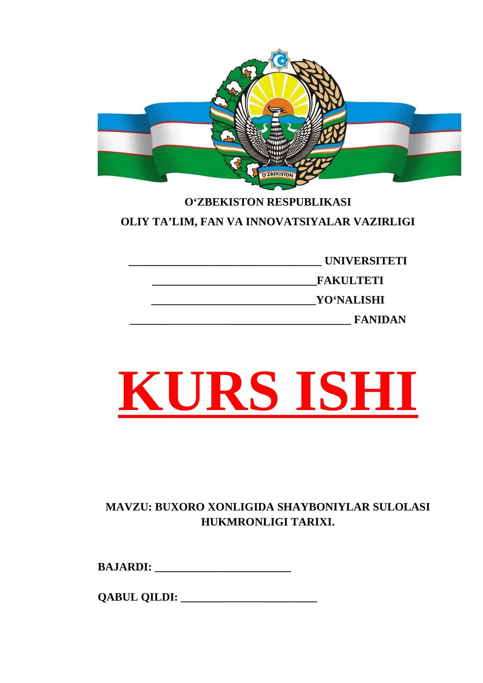 BUXORO XONLIGIDA SHAYBONIYLAR SULOLASI HUKMRONLIGI TARIXI.