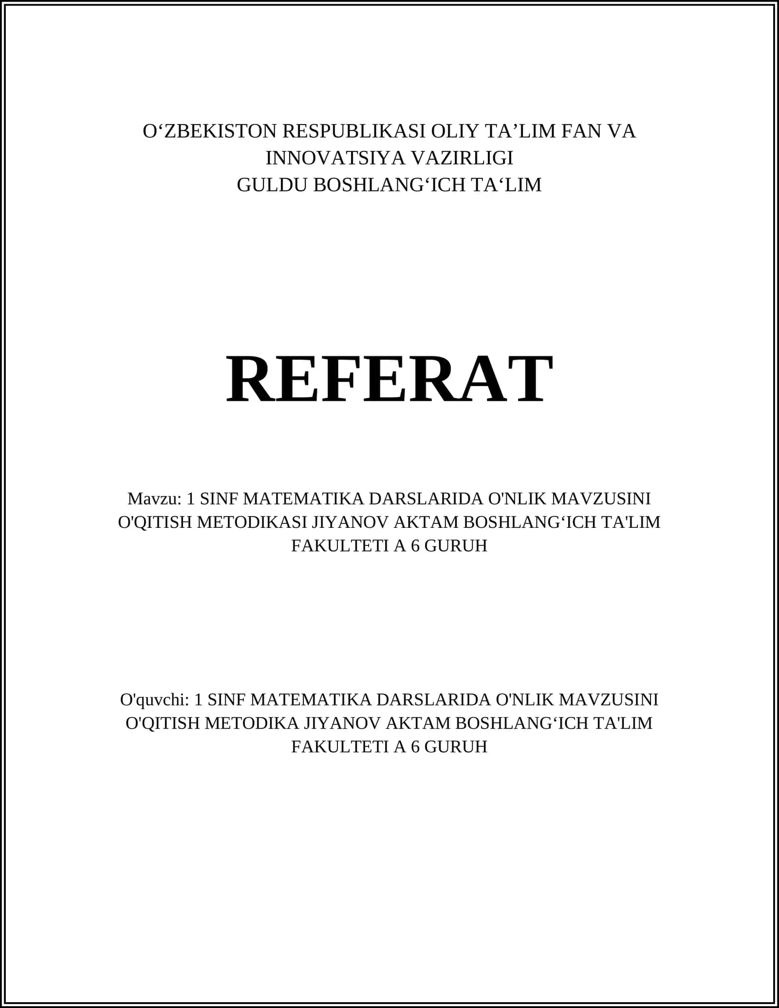 O'NLIK MAVZUSINI O'QITISH METODIKASI