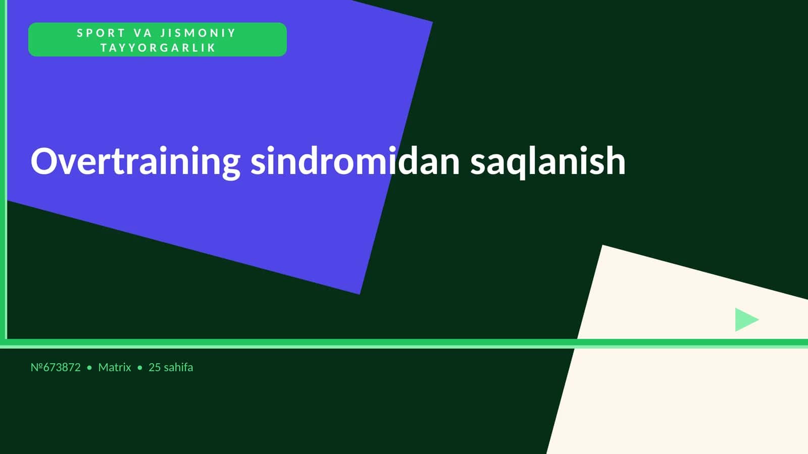 Overtraining sindromidan saqlanish