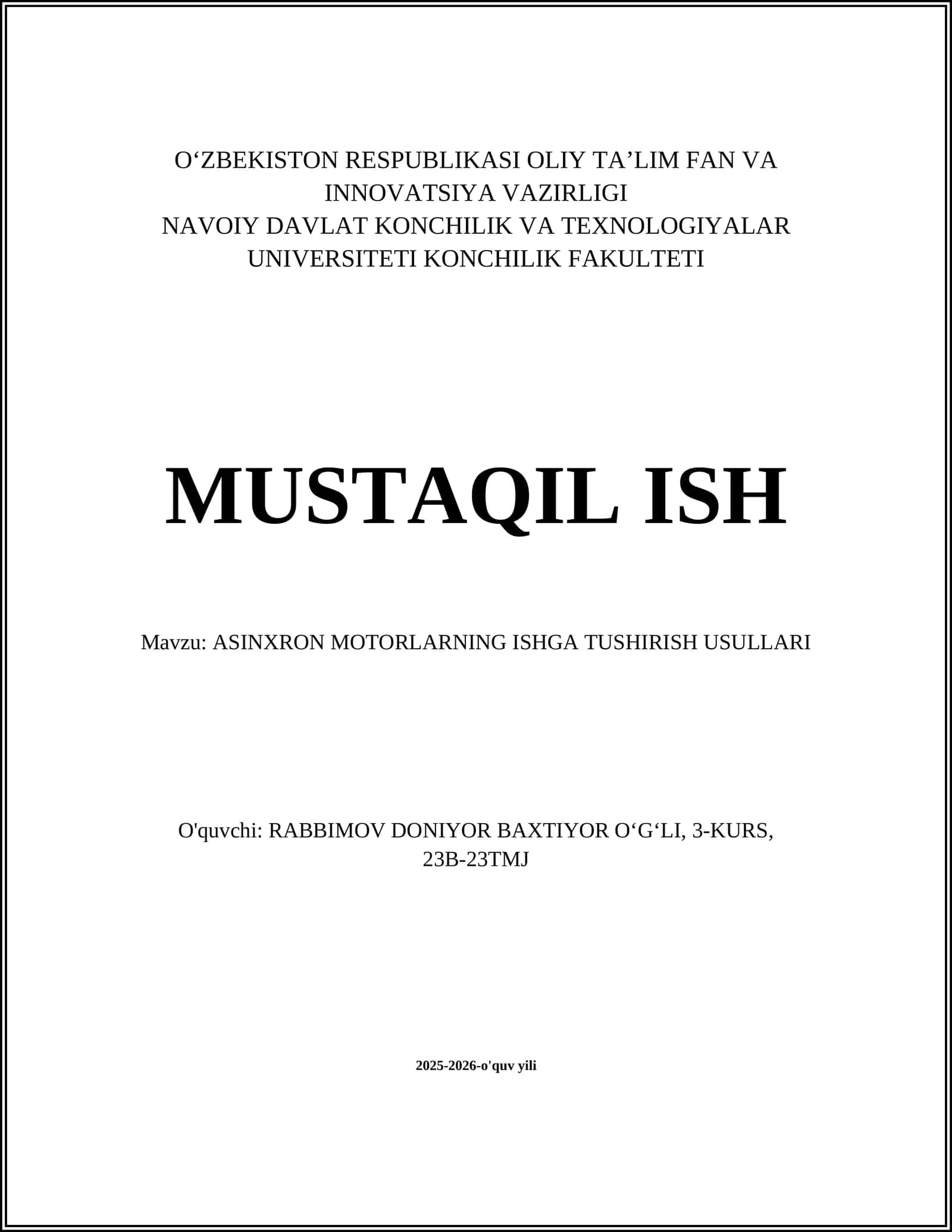 ASINXRON MOTORLARNING ISHGA TUSHIRISH USULLARI