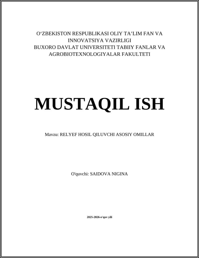 RELYEF HOSIL QILUVCHI ASOSIY OMILLAR
