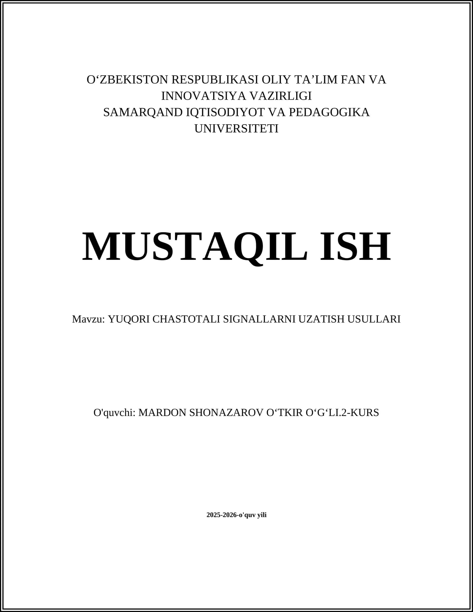 YUQORI CHASTOTALI SIGNALLARNI UZATISH USULLARI