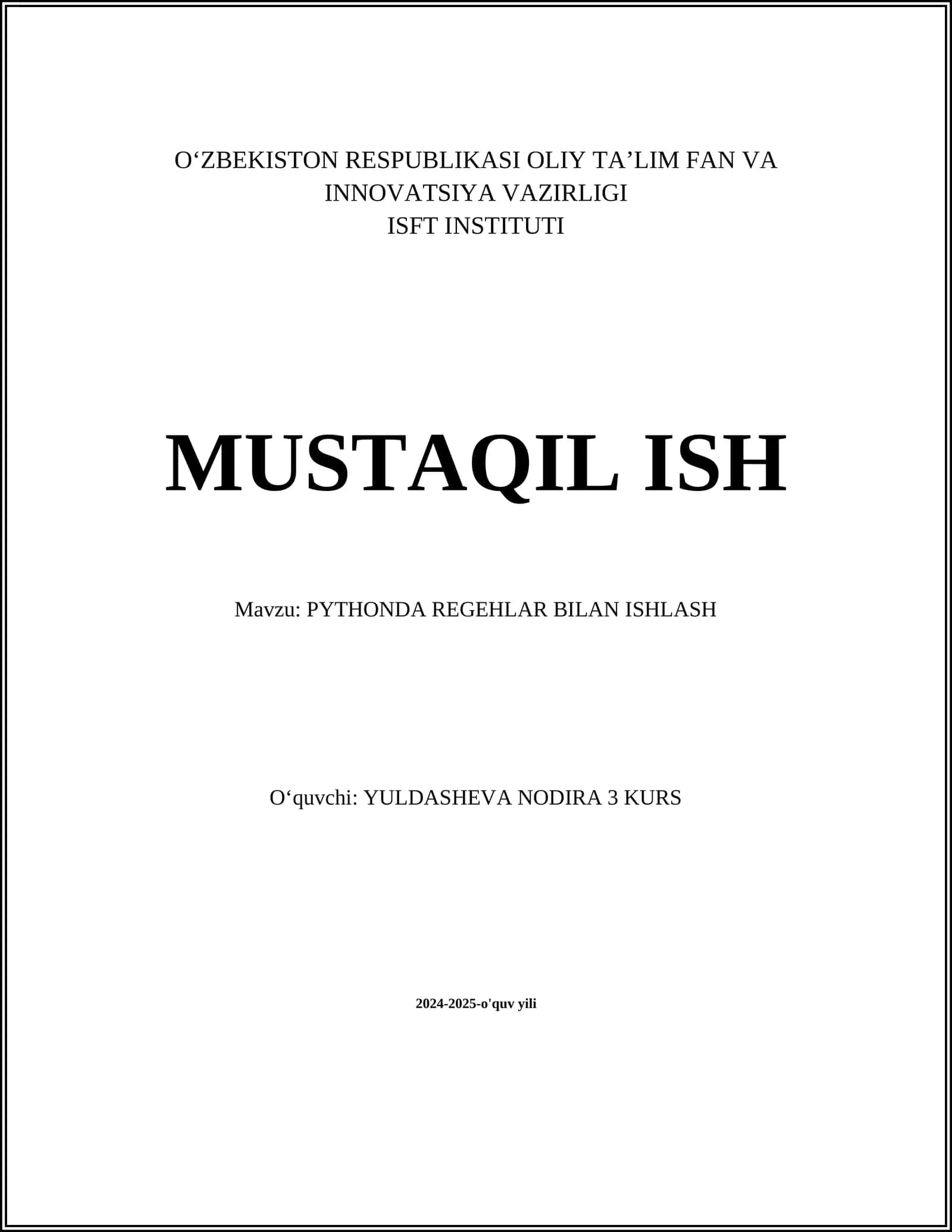 PYTHONDA REGEHLAR BILAN ISHLASH