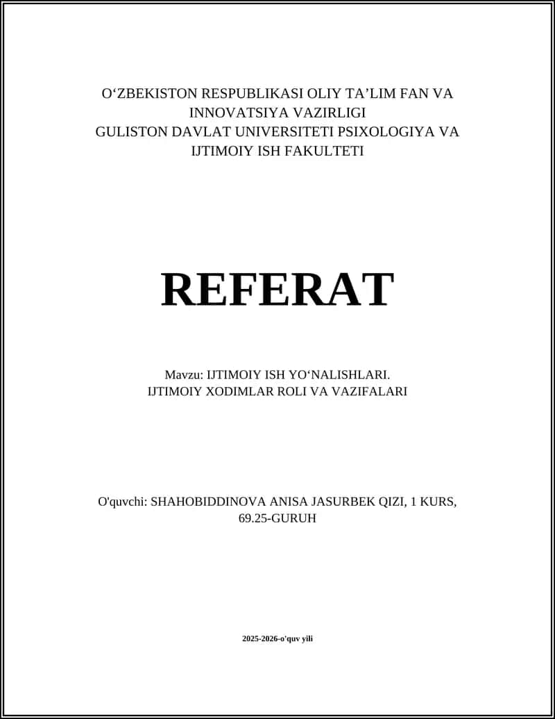 IJTIMOIY ISH YOʻNALISHLARI