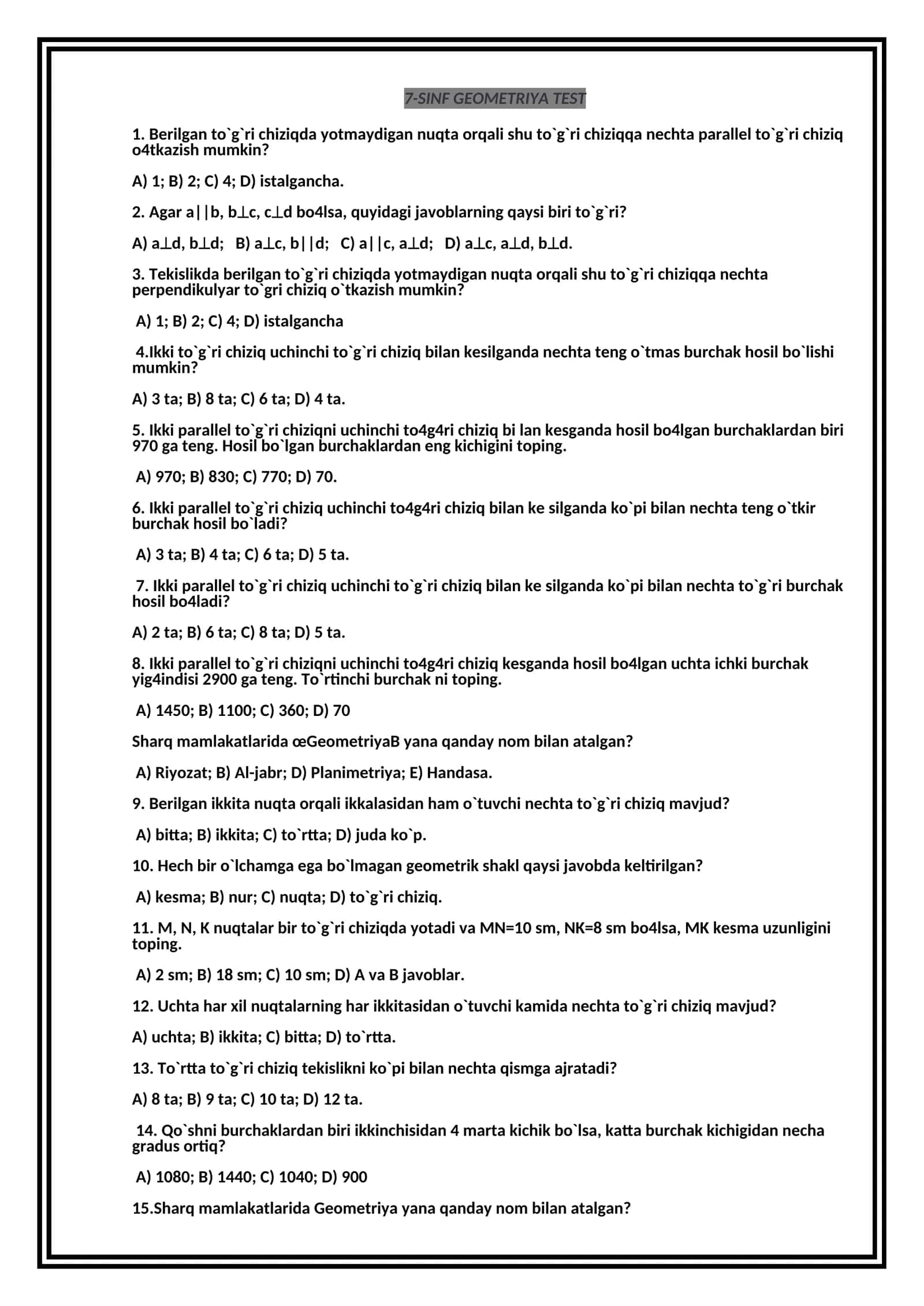 7-SINF GEOMETRIYA TEST