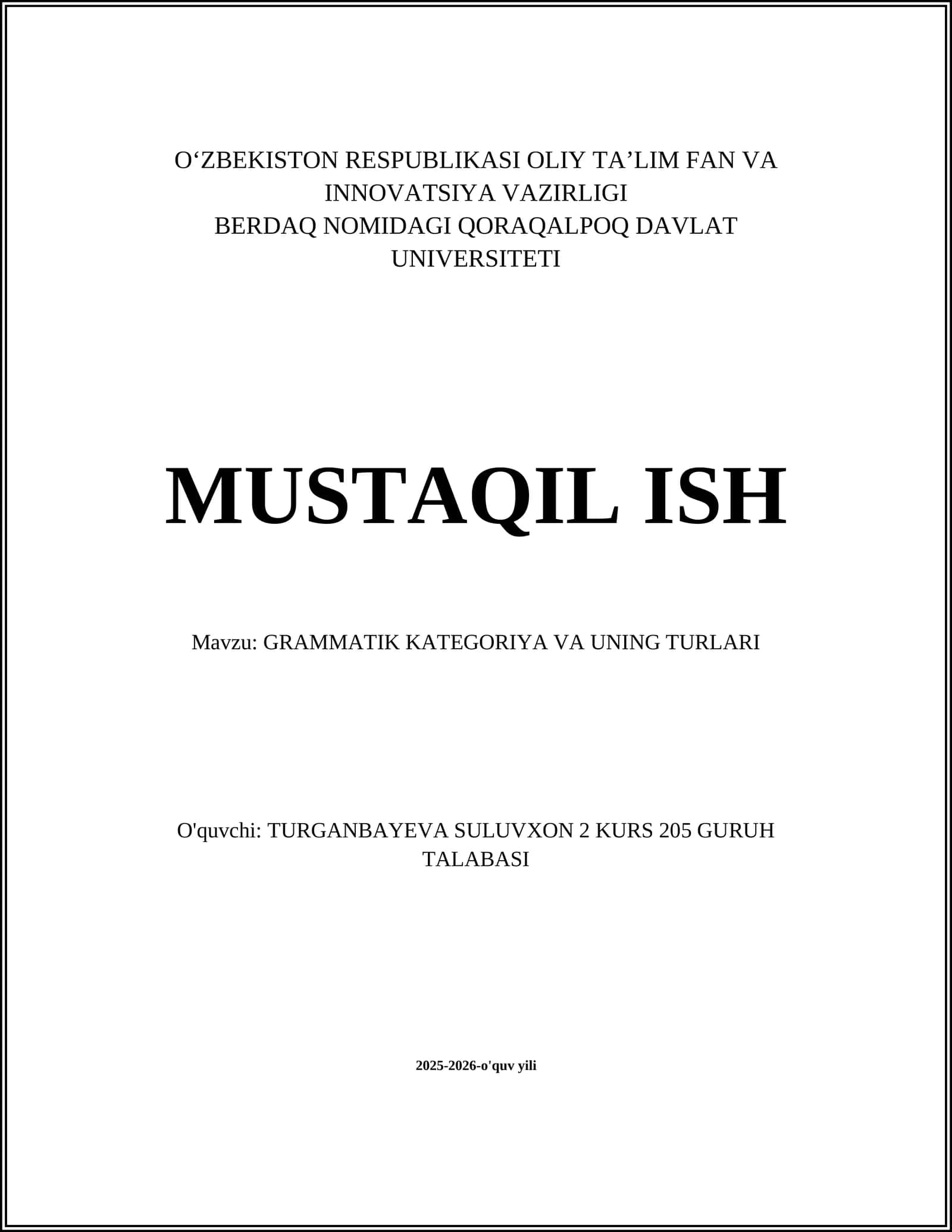 GRAMMATIK KATEGORIYA VA UNING TURLARI