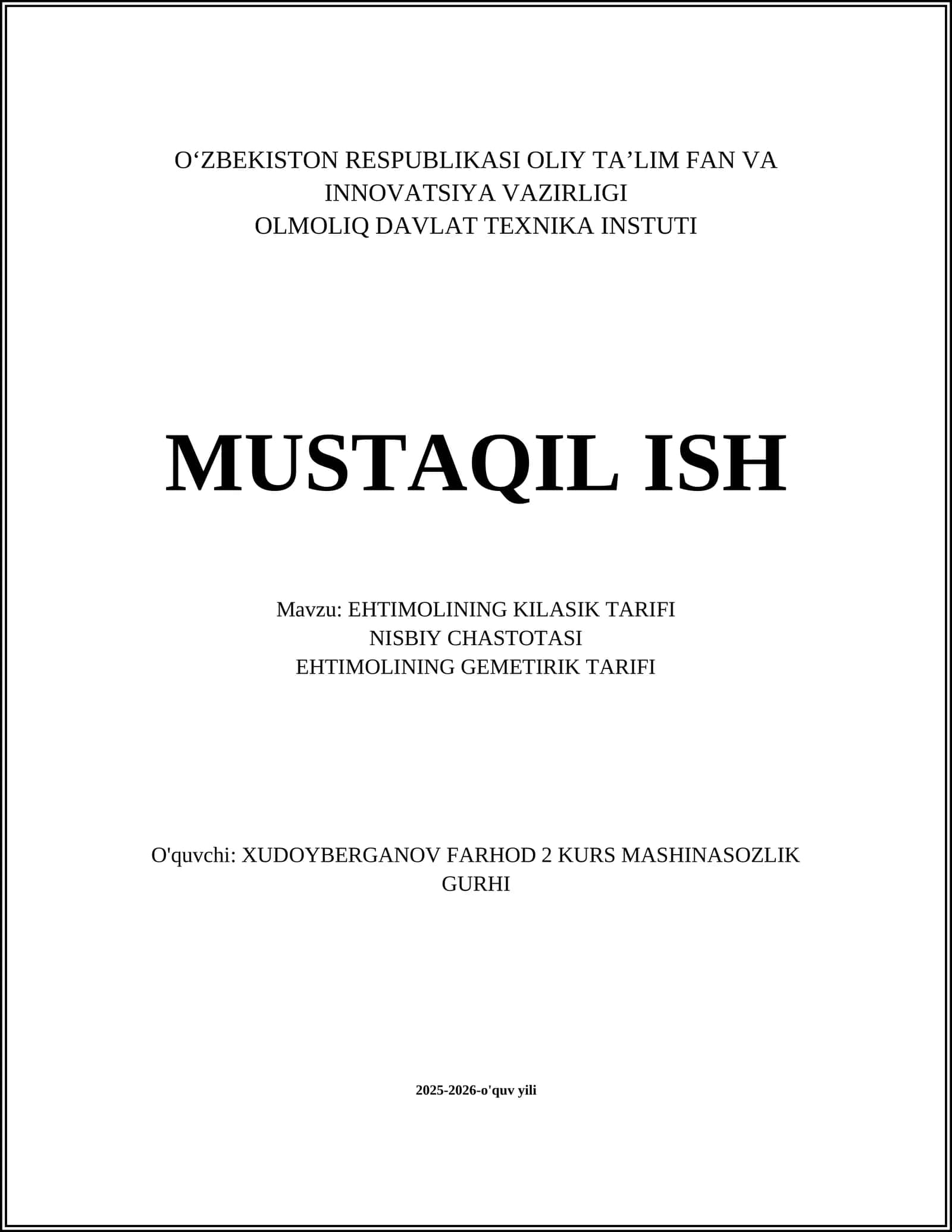 EHTIMOLINING KILASIK TARIFI