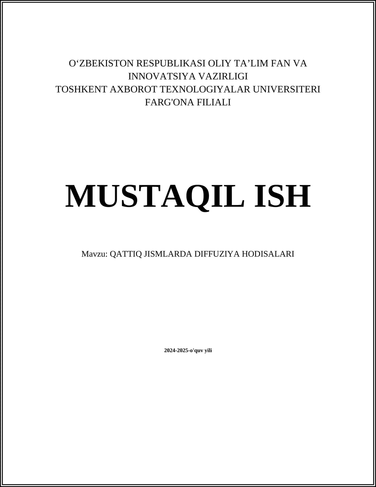QATTIQ JISMLARDA DIFFUZIYA HODISALARI