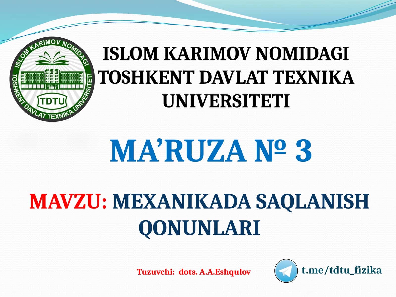 MEXANIKADA SAQLANISH QONUNLARI