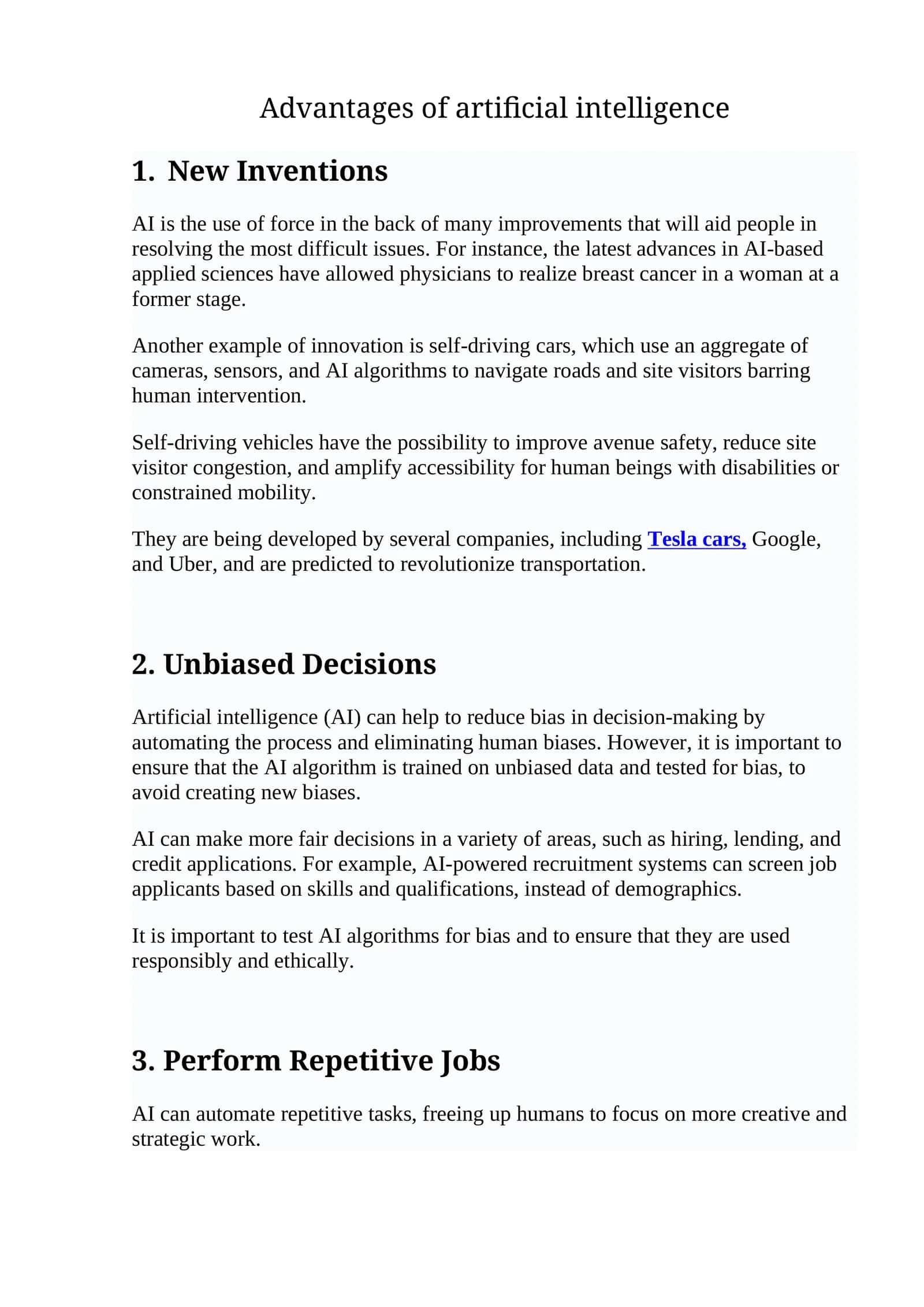 Advantages of artificial intelligence