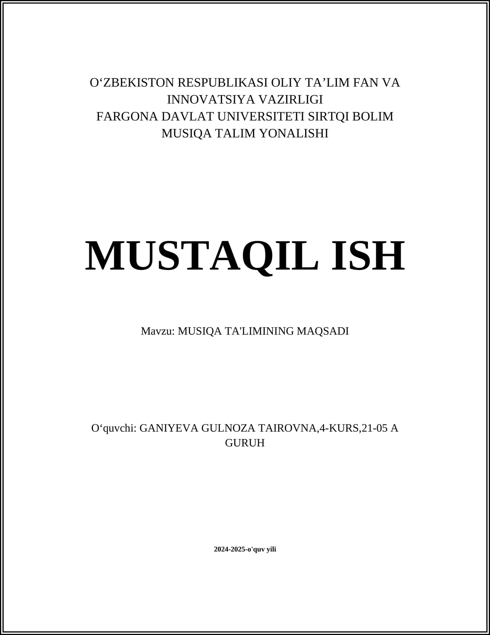 MUSIQA TA'LIMINING MAQSADI