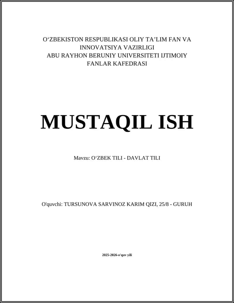 Oʻzbek Tili - Davlat Tili