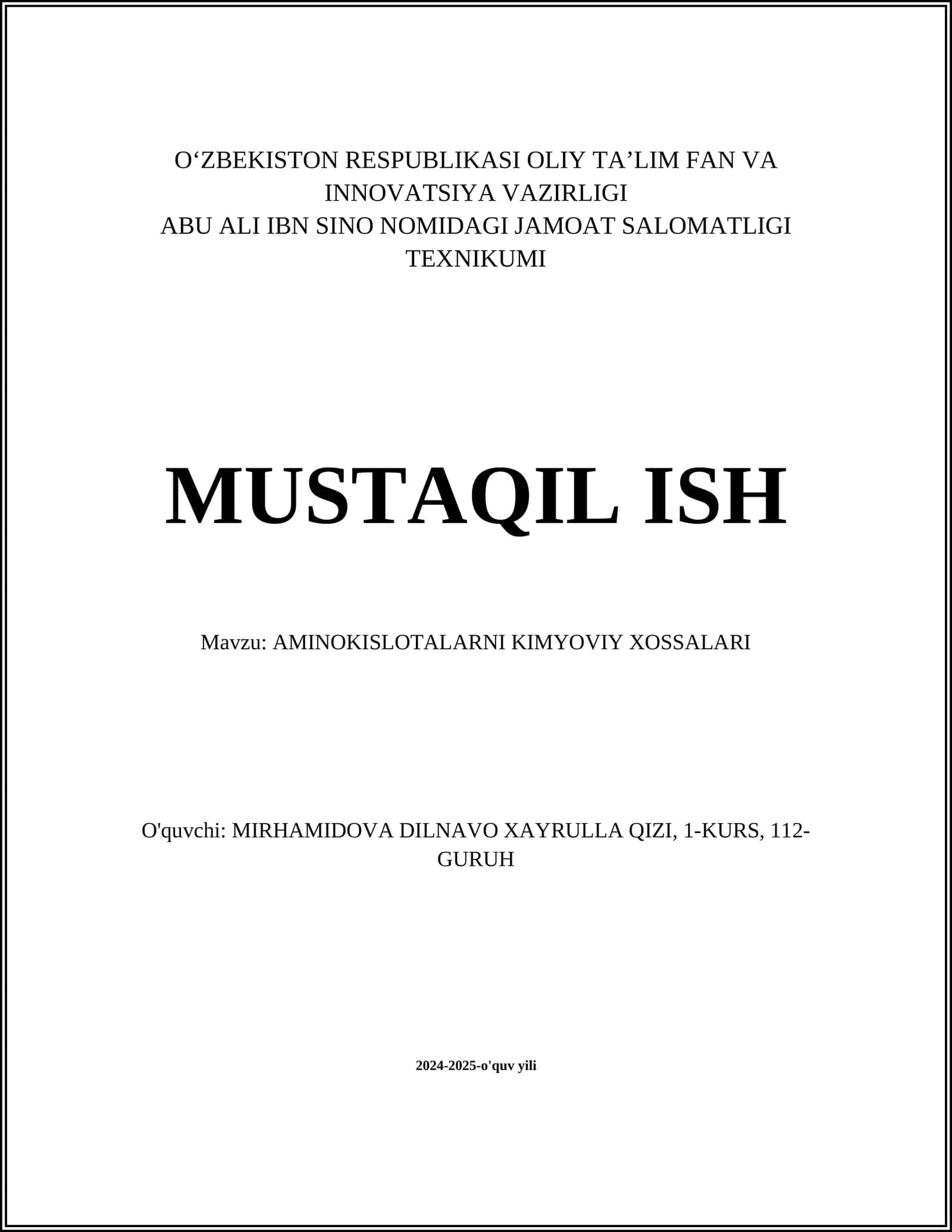 AMINOKISLOTALARNI KIMYOVIY XOSSALARI