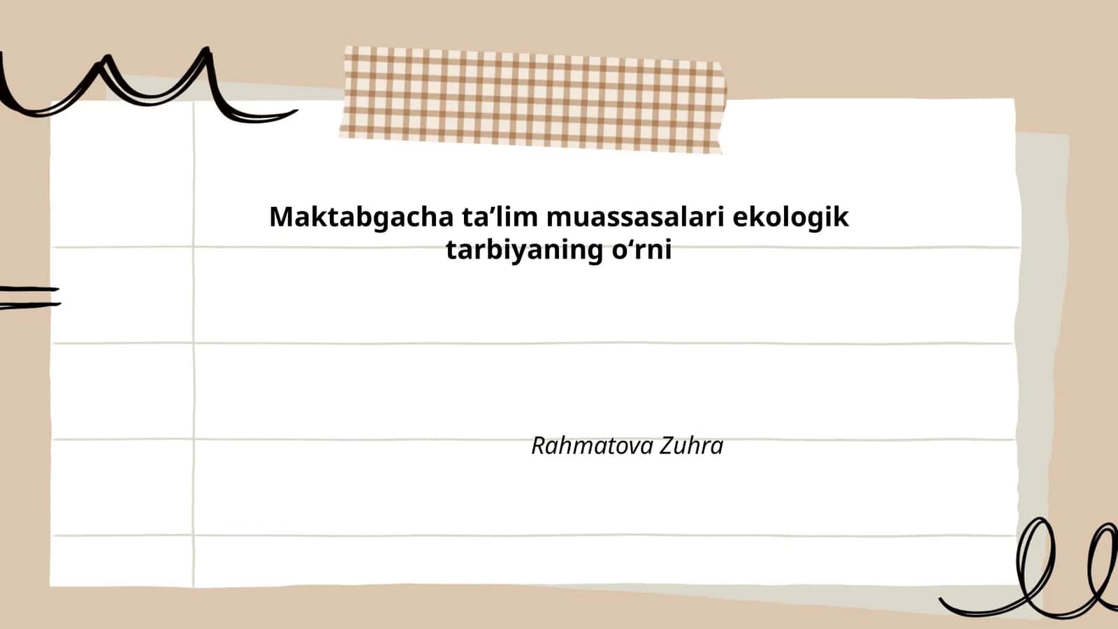 Maktabgacha taʼlim muassasalari ekologik tarbiyaning oʻrni