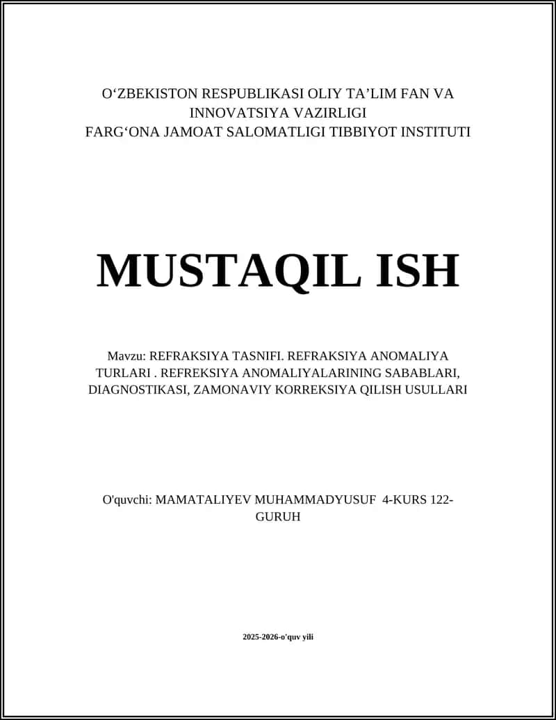 REFRAKSIYA TASNIFI
