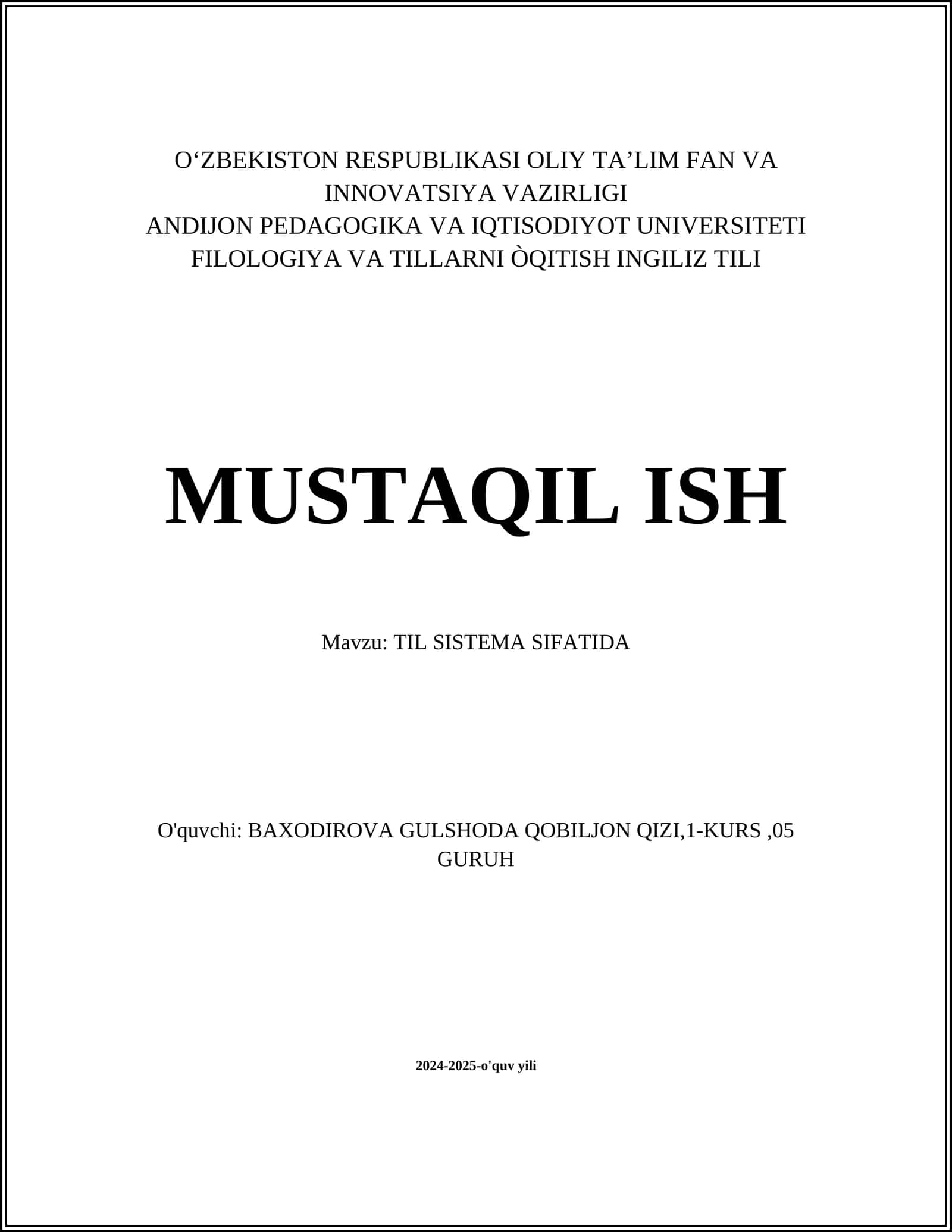 TILNING TIZIMLI XUSUSIYATLARI