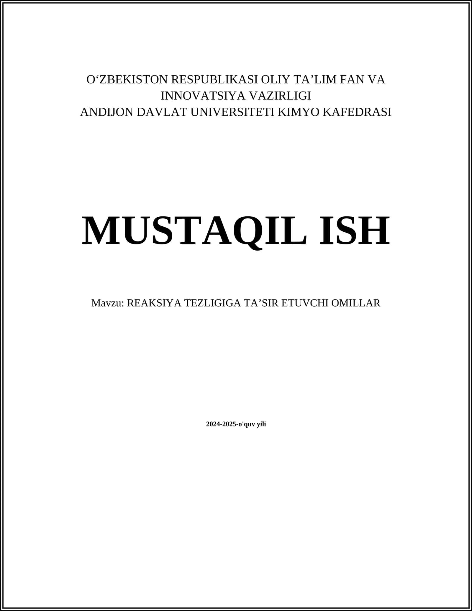 REAKSIYA TEZLIGIGA TAʼSIR ETUVCHI OMILLAR