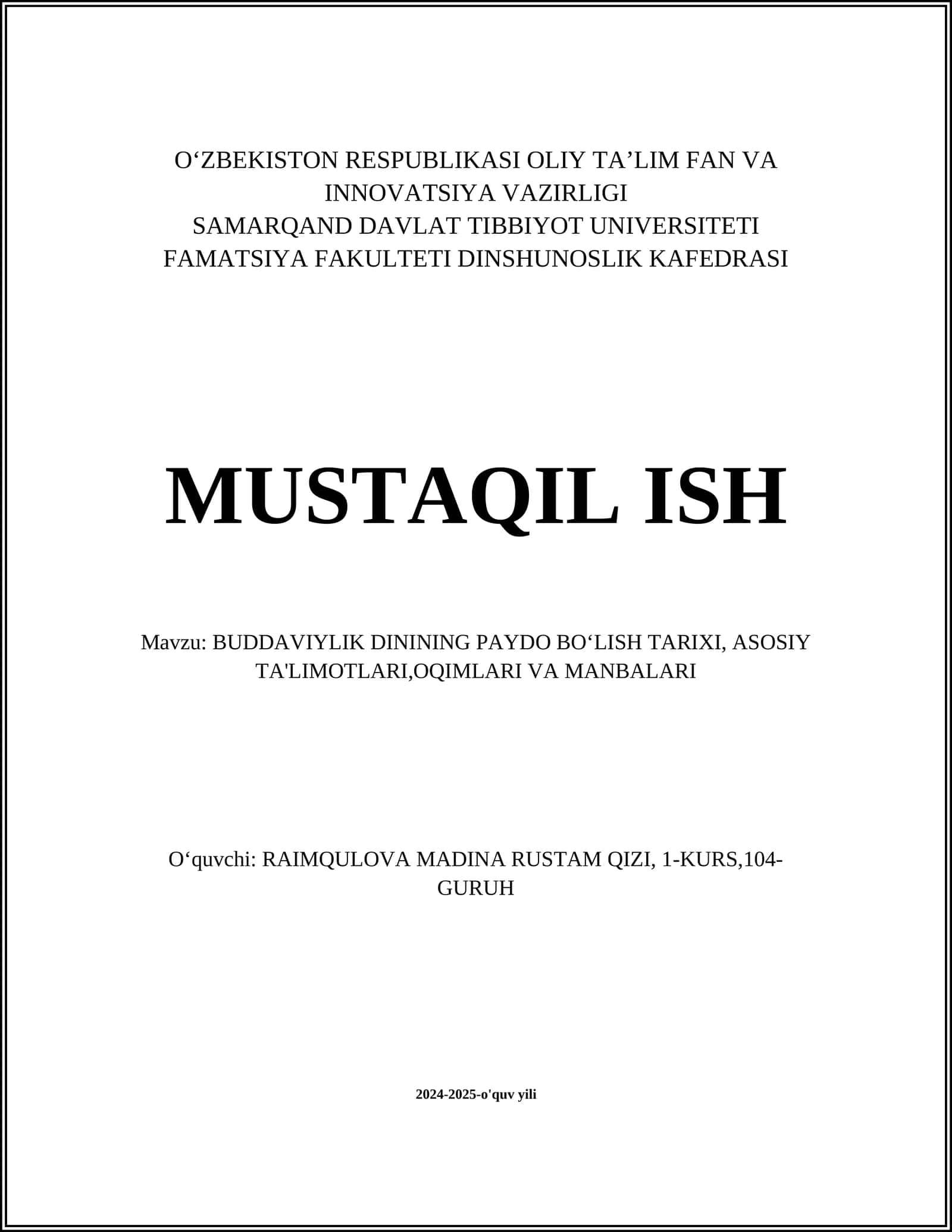 BUDDAVIYLIK DININING PAYDO BOʻLISH TARIXI