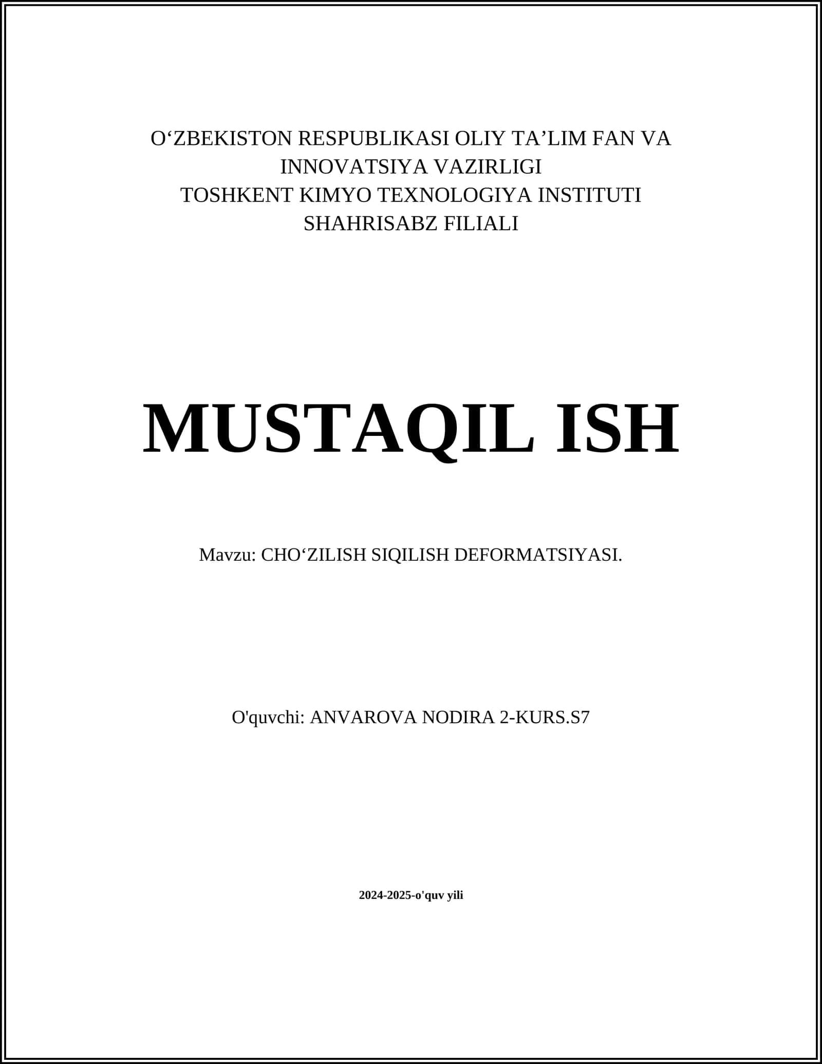 CHOʻZILISH SIQILISH DEFORMATSIYASI