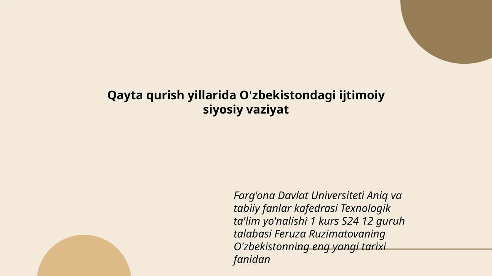 O'zbekistonning eng yangi tarixi fanidan